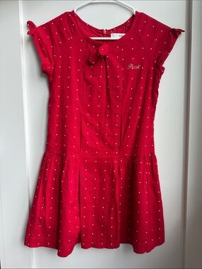 Bright Red Polka Dot Girls' Casual Dress with Bow Detail